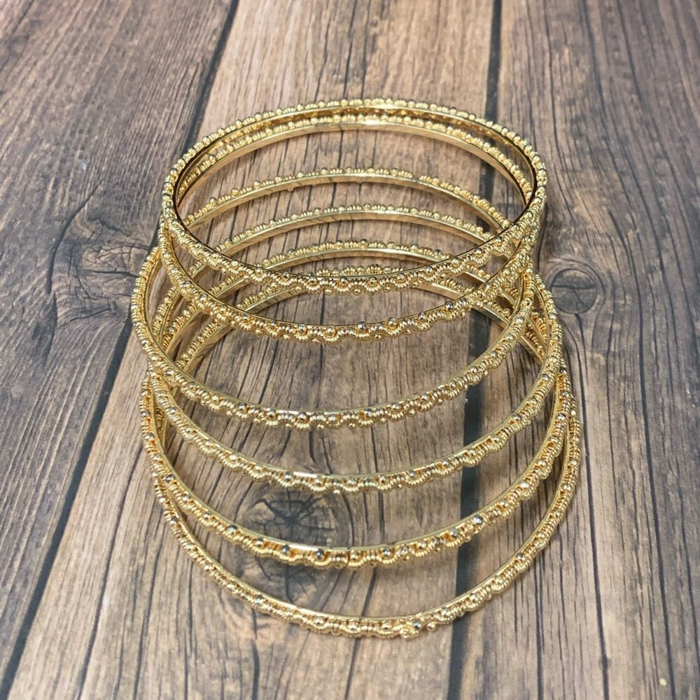 Set of 6 Gold Bangles - Picture 3 of 3